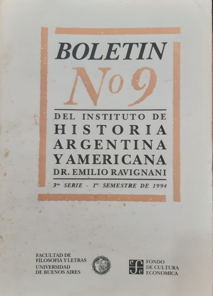 Boletín del Instituto de Historia Argentina y Americana Dr. Emilio Ravignani N°9
